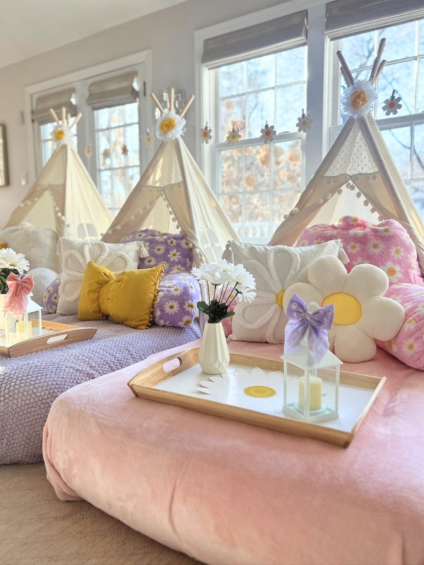 Tents with styled mattresses and pillows