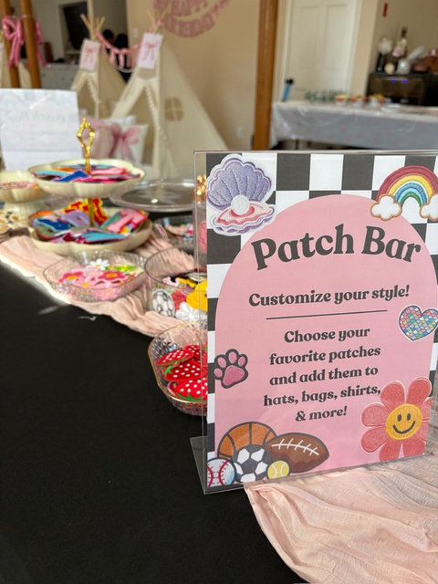 Patch bar table with bags and patches