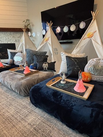 Space themed party setup