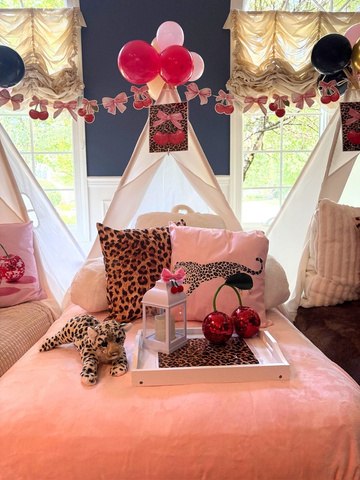 Cheetah & Cherries themed party setup