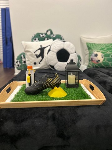 Soccer themed party setup